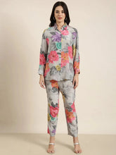 Women Oversized Grey Printed Shirt & Trousers Set-DW-5091-Grey